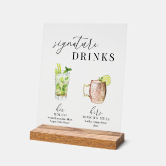 Moderne, elegante Watercolor Signature Drinks Acrylschild