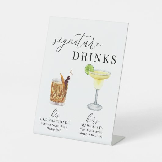 Moderne, elegante Watercolor Signature Drinks Sockelschild