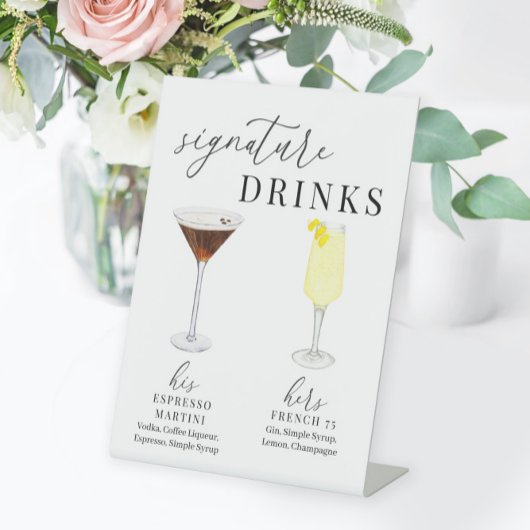 Moderne, elegante Watercolor Signature Drinks Sockelschild