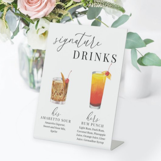 Moderne, elegante Watercolor Signature Drinks Sockelschild