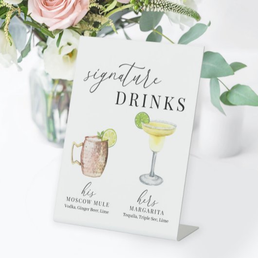 Moderne, elegante Watercolor Signature Drinks Sockelschild