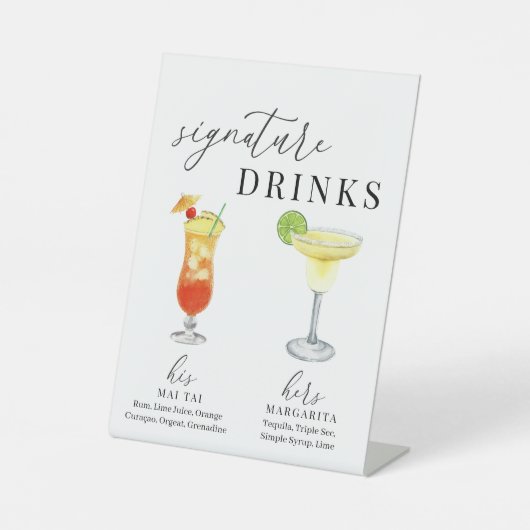 Moderne, elegante Watercolor Signature Drinks Sockelschild (Vorderseite)
