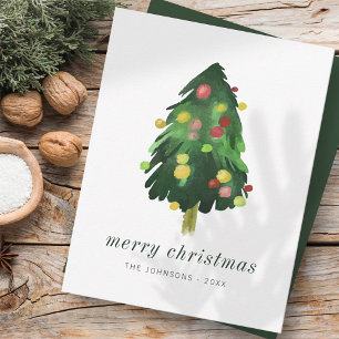 Moderne Elegante Watercolor Weihnachtsbaum Feiertagskarte