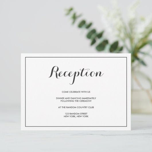 Moderne Elegante Wedding Empfang Card Begleitkarte (Stehend Vorderseite)