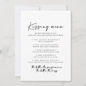 Moderne elegante Wedding Kissing Menu Game Card (Vorderseite)