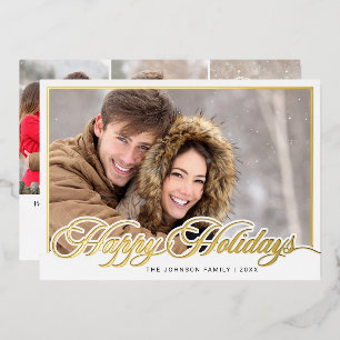 Moderne Elegante Weihnachten 4 FOTO Gold Folien Feiertagskarte