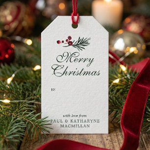 Moderne elegante Weihnachts-Wasserfarbe Kieferngrü Geschenkanhänger