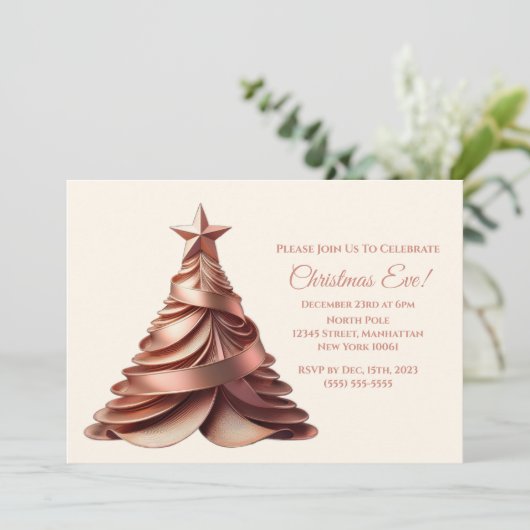 Moderne Elegante Weihnachtsbaum-Rose Gold- Einladung (Stehend Vorderseite)