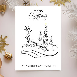 Moderne elegante Weihnachtsbäume und Rentier Feiertagskarte