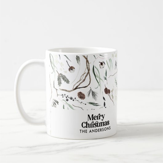 Moderne elegante Weihnachtsbotanische rustikale Kaffeetasse (Links)