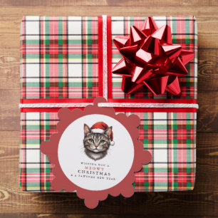 Moderne elegante Weihnachtskatze mit Santa-Hut Ornament Karte