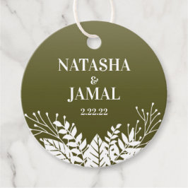 Moderne elegante weiße Blätter, Olive Green Geschenkanhänger