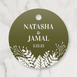 Moderne elegante weiße Blätter, Olive Green Geschenkanhänger