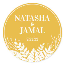 Moderne, elegante, weiße Blätter, Senfgelb