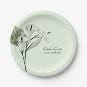 Moderne elegante weiße Calla-Lilien-Hochzeit Pappteller
