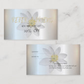 Moderne, elegante weiße Daisy, Silberreferenziekar Empfehlungskarte (Vorne/Hinten)