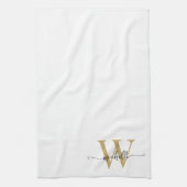 Moderne Elegante Weiße Gold Monogramm Name Schrift Geschirrtuch (Vertikal)