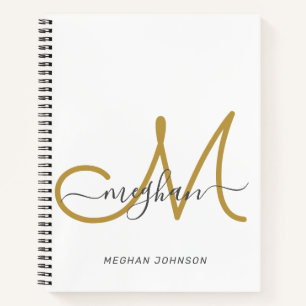 Moderne Elegante Weiße Goldene Schrift Monogrammie Notizblock