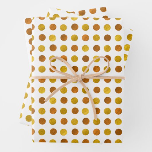 Moderne elegante weiße Goldkupfer-Polka-Dots Geschenkpapier Set (Beispiel)