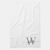 Moderne Elegante Weiße Graue Monogramm Name Schrif Geschirrtuch (Vertikal)