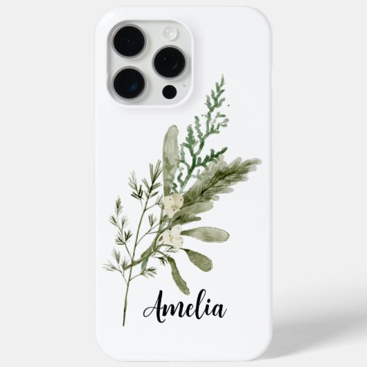 Moderne elegante, weiße, grüne Wasserfarbe Case-Mate iPhone Hülle (Rückseite)