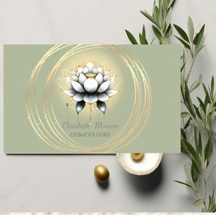 Moderne elegante weiße Lotus-Gold-Kreise Grün Visitenkarte