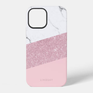 Moderne elegante weiße Marmor- und Roségold-Glitte iPhone 12 Hülle