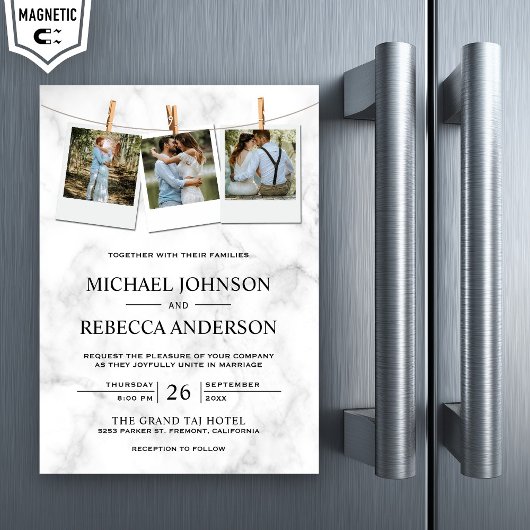 Moderne elegante weiße Marmorbäume Hochzeit Magneteinladung