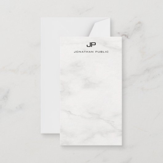 Moderne, elegante, weiße Marmorvorlage für Monogra Mitteilungskarte (Vorderseite)