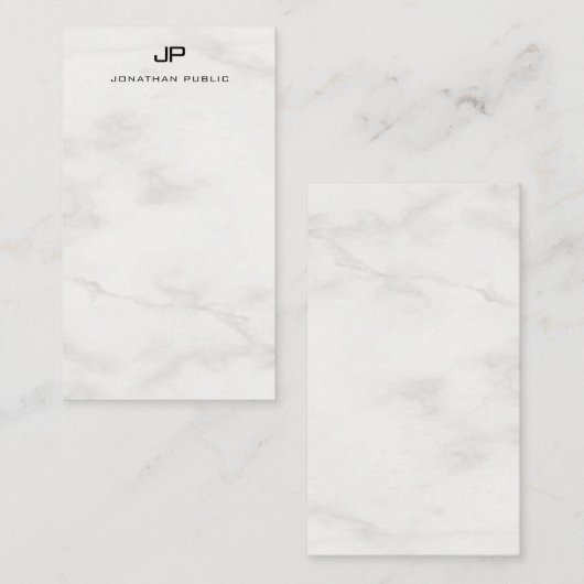 Moderne, elegante, weiße Marmorvorlage für Monogra Mitteilungskarte (Vorne/Hinten)