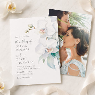 Moderne elegante weiße Orchideen-Foto-Hochzeitsein Einladung