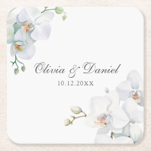 Moderne elegante weiße Orchideen-Hochzeit Rechteckiger Pappuntersetzer