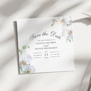 Moderne elegante weiße Orchideen-Hochzeitseinladun Save The Date