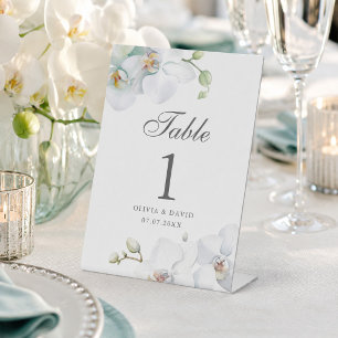 Moderne elegante weiße Orchideen-Hochzeitstisch-Nu Sockelschild