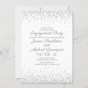 Moderne Elegante Weiße Silber Glitter Verlobung Einladung