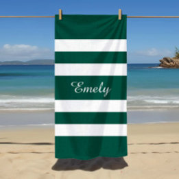 Moderne elegante, weiße Streifen - Muster Name Strandtuch
