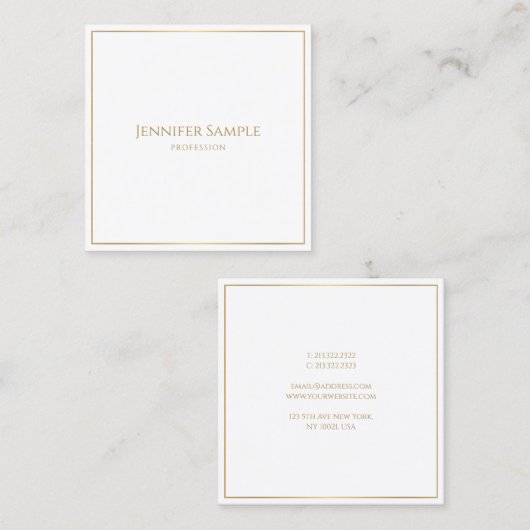 Moderne, elegante, weiße Vorlage für Goldrahmen Quadratische Visitenkarte (Vorne/Hinten)