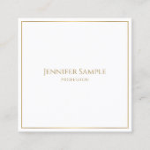 Moderne, elegante, weiße Vorlage für Goldrahmen Quadratische Visitenkarte (Vorderseite)