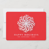 Moderne Elegante Weißschneeflocke auf Rot Feiertagskarte (Vorderseite)