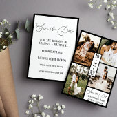 Moderne elegante White Black Four Foto Wedding Save The Date