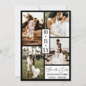 Moderne elegante White Black Four Foto Wedding Save The Date (Vorderseite)