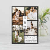 Moderne elegante White Black Four Foto Wedding Save The Date (Stehend Vorderseite)