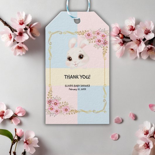 Moderne elegante White Bunny Baby Dusche Geschenkanhänger