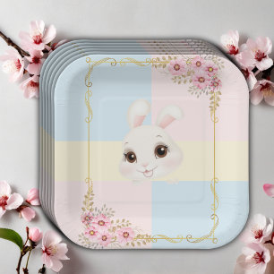Moderne elegante White Bunny Baby Dusche Pappteller