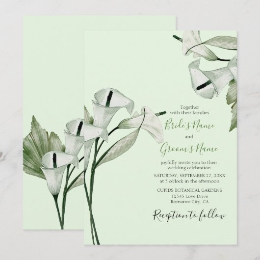 Moderne Elegante White Calla Lilies Wedding Einladung (Vorne/Hinten)