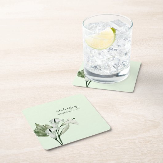 Moderne Elegante White Calla Lilies Wedding Rechteckiger Pappuntersetzer (Vor Ort)