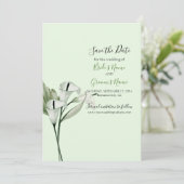 Moderne Elegante White Calla Lilies Wedding Save The Date (Stehend Vorderseite)