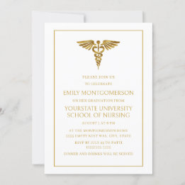 Moderne Elegante White Gold Krankenpflege Schule G Einladung