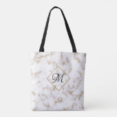 Moderne elegante White-Gold-Marmor-Monogram-Tote-T Tasche (Rückseite)