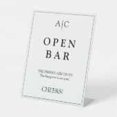 Moderne, elegante White Monogram Wedding Bar Sockelschild (Vorderseite)